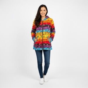 Raising International Rainbow Owl Patchwork Tiered Zip-Up Hoodie Size S/M